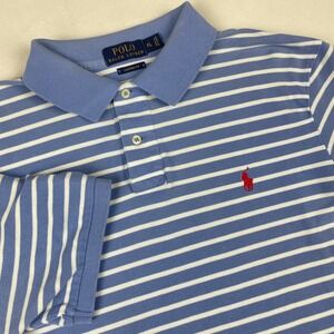 Polo Ralph Lauren Mens XL Blue White Striped Custom Fit Short Sleeve Polo Shirt